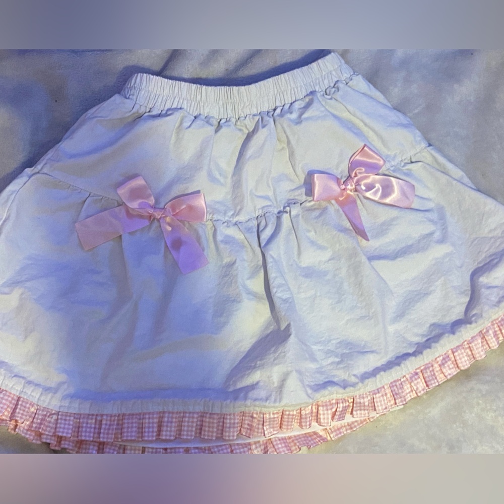 Pink and White Lolita Coquette Midi Skirt w/Pink Bows